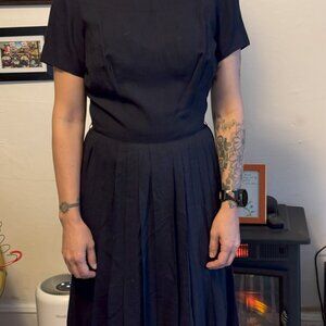 Vintage navy Nieman Marcus dress with pleated skirt
